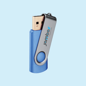 Blue and silver custom branded USB flash disk with logo printing by Jambas Imaging Kampala Uganda