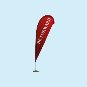 Red custom teardrop advertising banner printed by Jambas Imaging Kampala Uganda